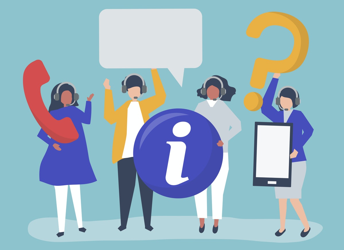 illustration of 4 people holding communications icons