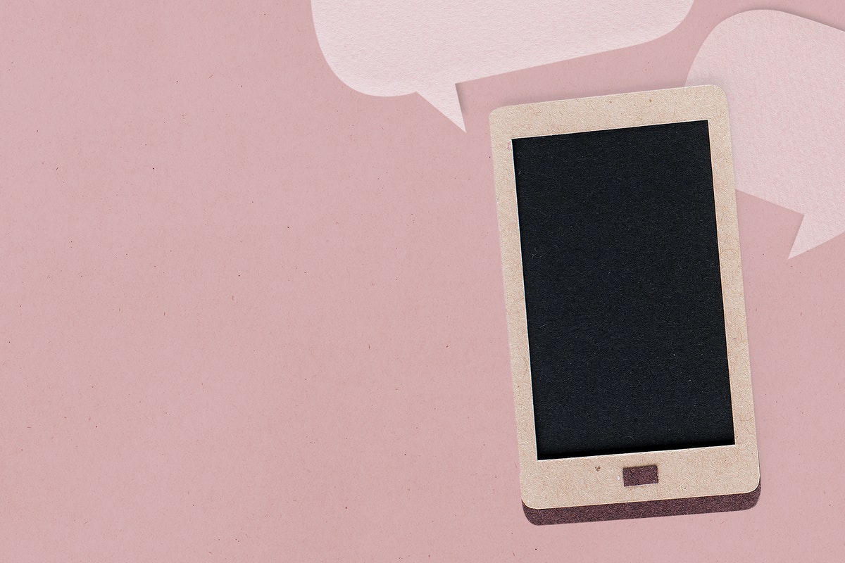 light pink background. illustration of a smartphone to the right. screen of phone is black but there are speech bubbles above it
