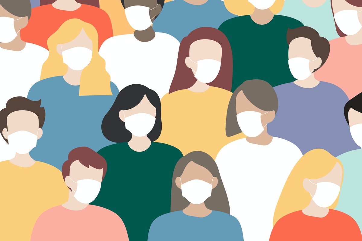 illustration showing a group of people wearing protective masks during covid-19 outbreak