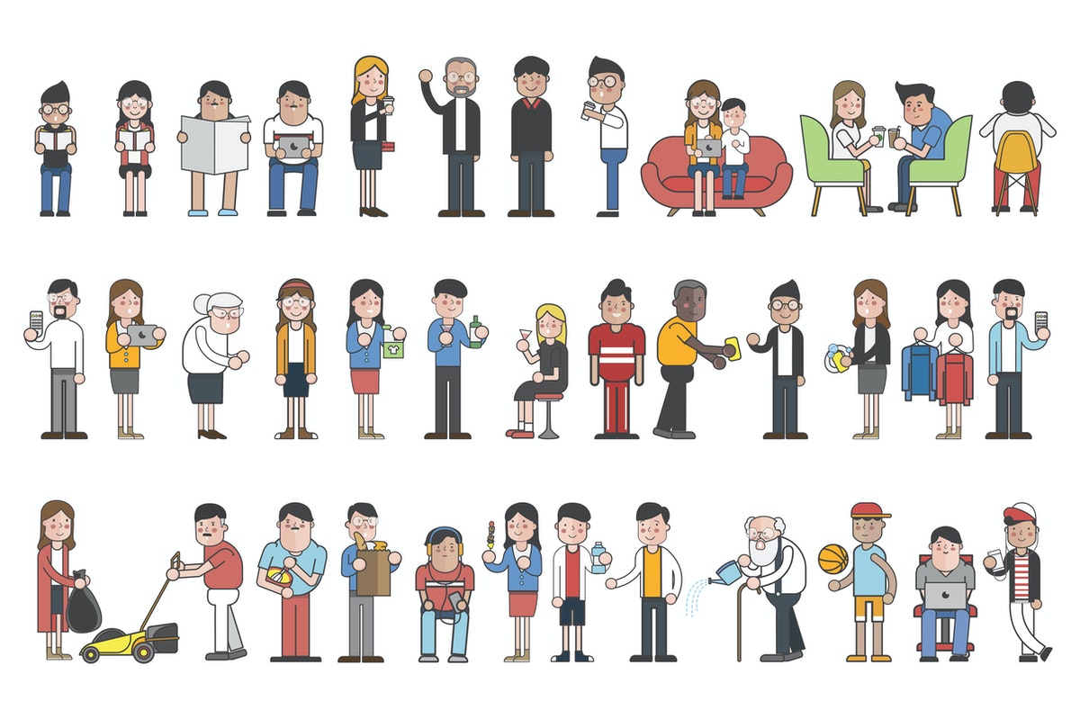 Collection of illustrated people in various daily situations
